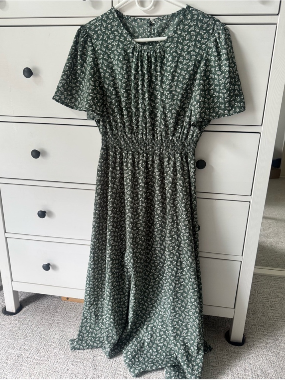 Forest Green Floral Smocked Waist Maxi Dress